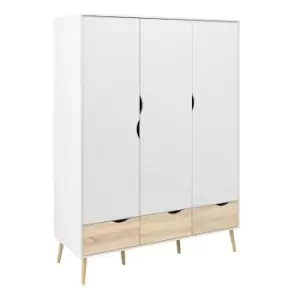 Oslo Wardrobe 3 Doors 3 Drawers In White And Oak Effect