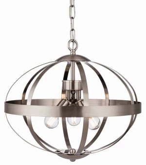 3 Light Cage Ceiling Pendant Brushed Steel, E14