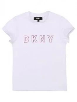 DKNY Girls Short Sleeve Metallic Logo T-Shirt, White, Size Age: 8 Years, Women