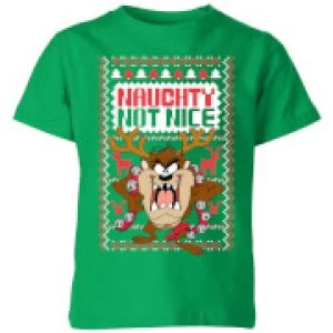 Looney Tunes Tasmanian Devil Knit Kids Christmas T-Shirt - Kelly Green - 3-4 Years