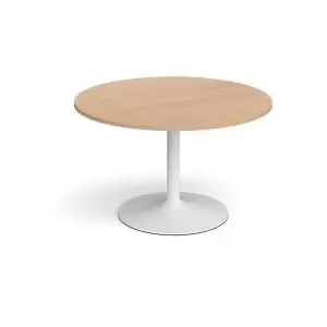 Trumpet base circular boardroom table 1200mm - white base and beech