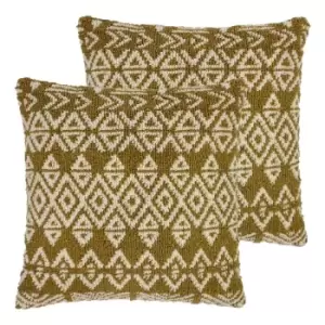 Furn. Hatho Twin Pack Polyester Filled Cushions Natural/Moss