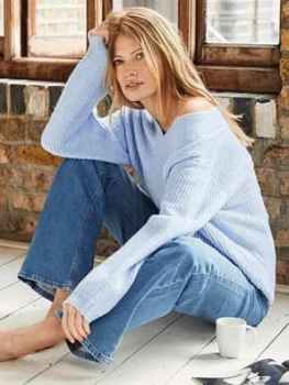 Mint Velvet V-Neck Fluffy Jumper - Blue Size XS, Women