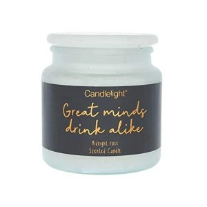 Large Frosted Glass Wax Filled Jar 'Great Minds Drink Alike' - Midnight Rose Scent