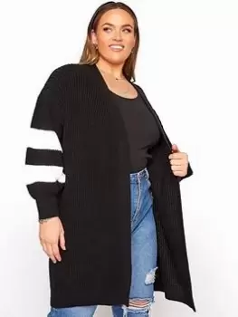 Yours Balloon Sleeve Varsity Cardigan - Black, Size 26-28, Women