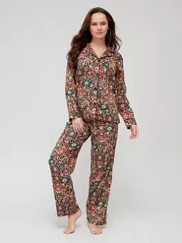 Lauren by Ralph Lauren Sateen Printed Long Pyjama Set - Multi Paisley, Multi, Size L, Women