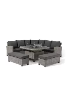 Santiago Deluxe Square Rattan Corner Dining Set with Rising Firepit Table in Grey