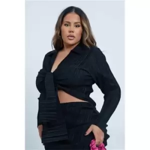 I Saw It First Black Plus Size Plisse Knot Front Shirt - Black