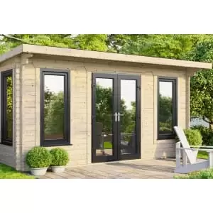 Power Sheds 16 x 14ft Central Doors Pent Notched Logs Log Cabin