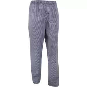 Dennys Unisex Blue/White Check Fully Elasticated Trouser / Chefswear (XS) (Navy/White) - Navy/White