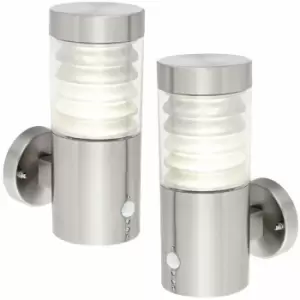 Loops - 2 pack IP44 Outdoor LED Light Brushed Steel Spiralled Outdoor pir Wall Lamp