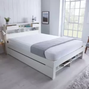 Fabio White Wooden Bookcase Storage Bed Double