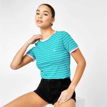 Jack Wills Trinkey Ringer T-Shirt - Teal Stripe