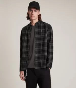 AllSaints Mens Cortland Check Shirt, Black, Size: XS