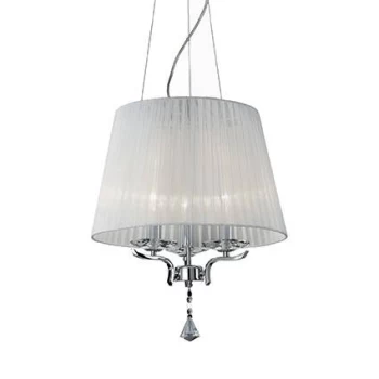 Pegaso 3 Light Multi Arm Ceiling Pendant Chrome, White with Crystals with Organza Shade, E14