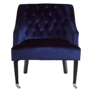 Velvet Button Back Chair with Rubberwood Legs and Caster Feet