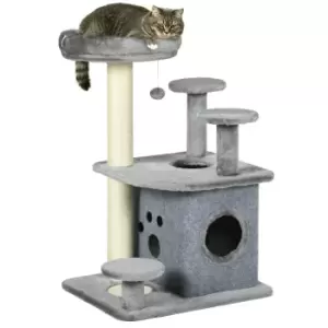 PawHut 92cm Cat Tree for Indoor Cats with Scratching Posts, Cat Tower with House, Bed, Perches, Scratching Mat, Toy, Grey