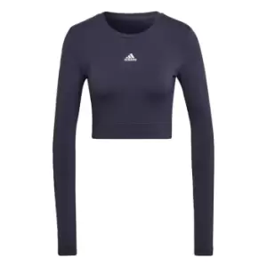 adidas AEROKNIT Seamless Fitted Cropped Long-Sleev - Shadow Navy / White