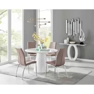 Furniture Box Palma White High Gloss Round Dining Table and 4 Cappuccino Isco Chairs