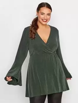 Yours Brillo Wrap Flare Top Green, Size 18, Women