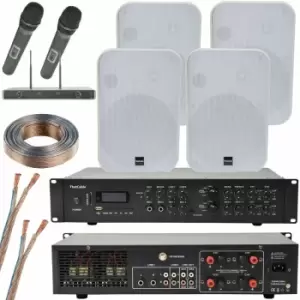 Loops - Wireless Microphone Public Address System 4x White 200W Wall Speakers 800W Amp