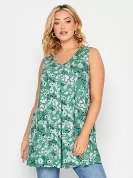 Yours Pleat Front Floral Vest - Green, Size 30-32, Women