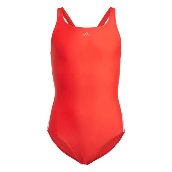 adidas Three Stripe Swimsuit Junior Girls - Vivid red/Wht