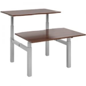 Elev8² Rectangular Sit Stand Back to Back Desk with Walnut Melamine Top and Silver Frame 4 Legs Touch 1200 x 1650 x 675 - 1300 mm