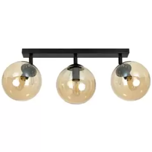 Emibig Tofi Black Globe Ceiling Spotlight Bar with Amber Glass Shades, 3x E14