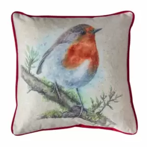 Crossland Grove Robin Watercolour Cushion Red 450x450mm