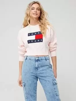 Tommy Jeans Flag Sweater - Pink, Size XS, Women