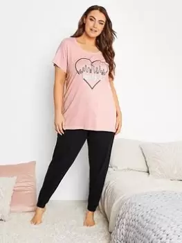 Yours New York Cuffed PJ Set - Pink, Size 14-16, Women