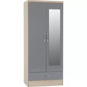 Seconique Nevada Oak and Grey Gloss 2 Door Mirrored Wardrobe