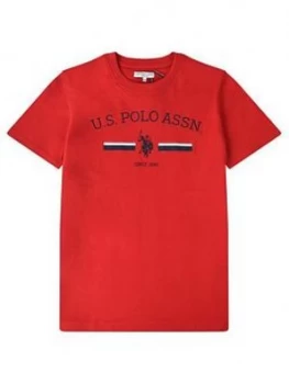 U.S. Polo Assn. Boys Stripe Rider Print T-Shirt - Red, Size 7-8 Years