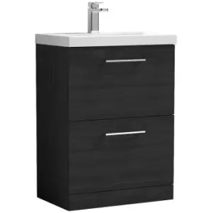 Nuie Arno Charcoal Black 600mm 2 Drawer Vanity Unit with 40mm Profile Basin - ARN633A - Charcoal Black