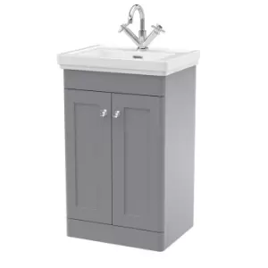 Nuie Classique 500mm Floor Standing 2-door Unit & Basin 1 Tap Hole - Satin Grey