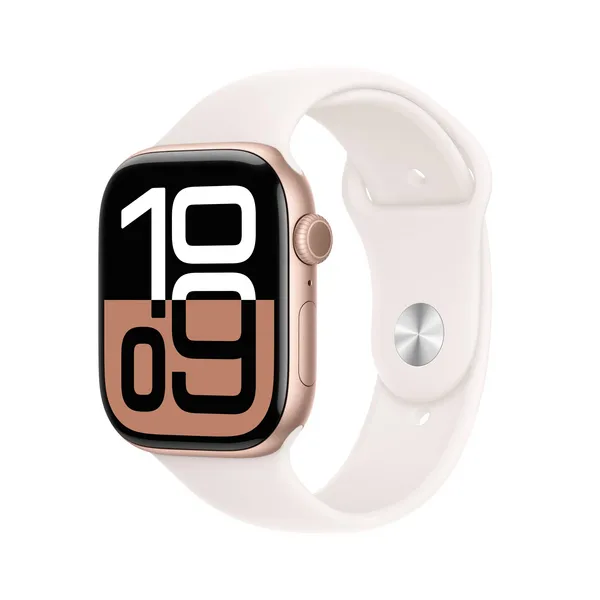 Apple Watch Series 10, 46mm, Rose Gold Aluminium Case, GPS [2024] - Light Blush Sport Band - S/M