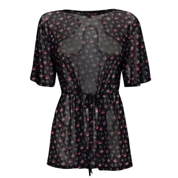 Linea Print Mesh Top with Tie Detail - Flower Print