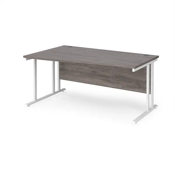 Maestro 25 Wave Desk White Frame and Grey Oak Table Top - Left Hand - 1600mm