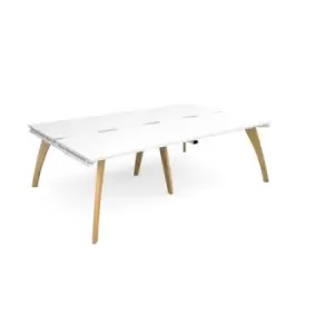 Bench Desk 4 Person Rectangular Desks 2400mm White Tops With White Frames 1600mm Depth Fuze