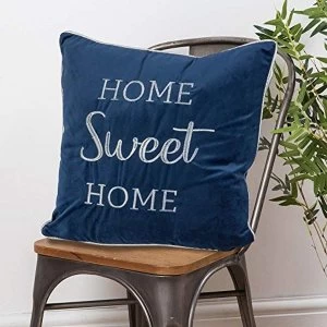 Home Sweet Home Velvet Cushion Navy Blue 42cm