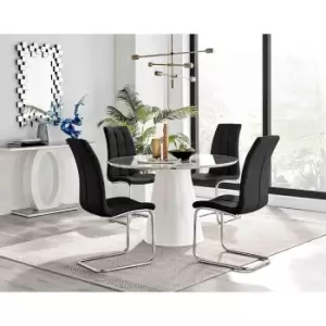 Furniture Box Palma White Marble Effect Round Dining Table and 4 Black Murano Chairs