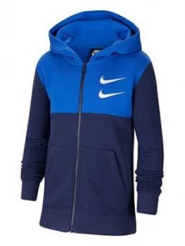 Nike Older Boys Swoosh Full Zip Hoodie - Navy/White Size M 10-12 Years