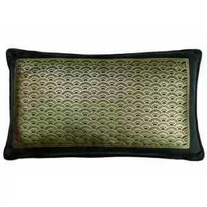 Laurencellewelynbowen - Laurence Llewelyn Bowen Akira Foil Print Velvet Piped Edge Filled Cushion, Black/Gold, 30 x 50 Cm