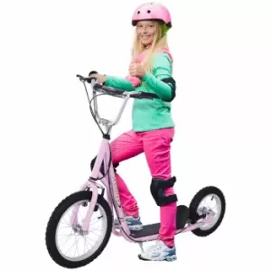 Homcom Teen Scooter Adjustable Height Dual Brakes Rubber Wheels Kickstand, Pink