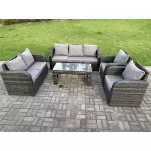 Fimous 7 Seater Outdoor Dark Grey Rattan Lounge Complete Sofa Set with Reclining Chair and Love Seat