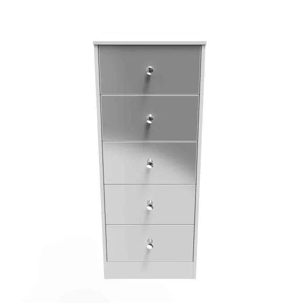 Welcome Furniture Ready Assembled Padstow 5 Drawer Tallboy In Uniform Grey Gloss & White