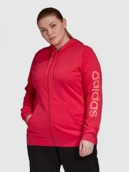 adidas Essentials Linear Full Zip Hoodie (Curve) - Pink, Size 2X, Women