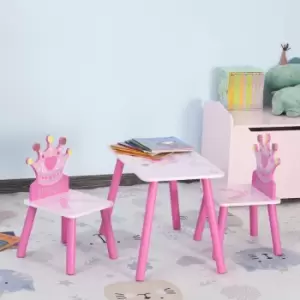 3 Pieces Kids Princess And Crown Chair Table Set Pink