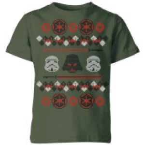 Star Wars Empire Knit Kids Christmas T-Shirt - Forest Green - 7-8 Years